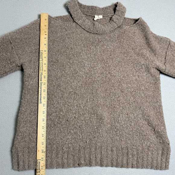 Moth Anthropologie Sweater Large Brown Knit Cutout Wool Mix Alpaca Cold Shoulder - Picture 7 of 9